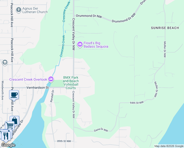 map of restaurants, bars, coffee shops, grocery stores, and more near 9715 Crescent Valley Drive Northwest in Gig Harbor