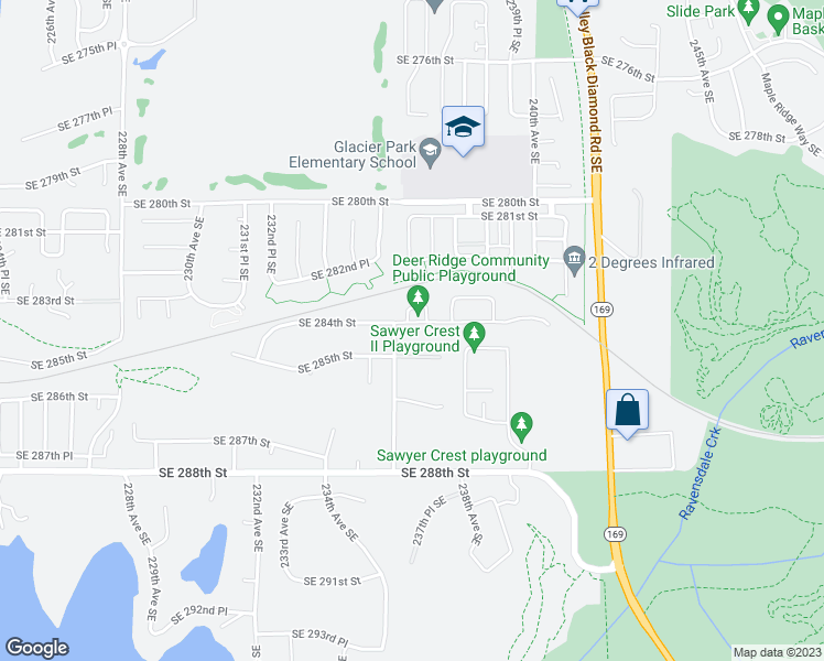 map of restaurants, bars, coffee shops, grocery stores, and more near 23613 Southeast 284th Street in Maple Valley