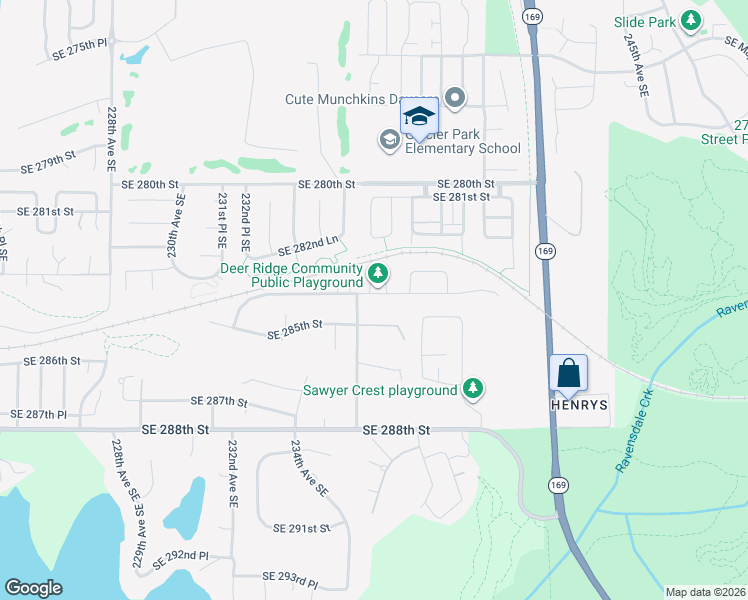 map of restaurants, bars, coffee shops, grocery stores, and more near 23613 Southeast 284th Street in Maple Valley