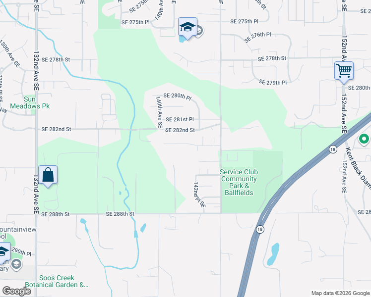map of restaurants, bars, coffee shops, grocery stores, and more near 14057 Southeast 283rd Place in Kent