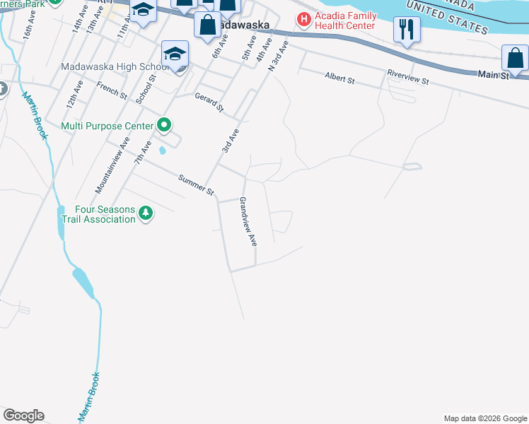 map of restaurants, bars, coffee shops, grocery stores, and more near 467 Grandview Avenue in Madawaska
