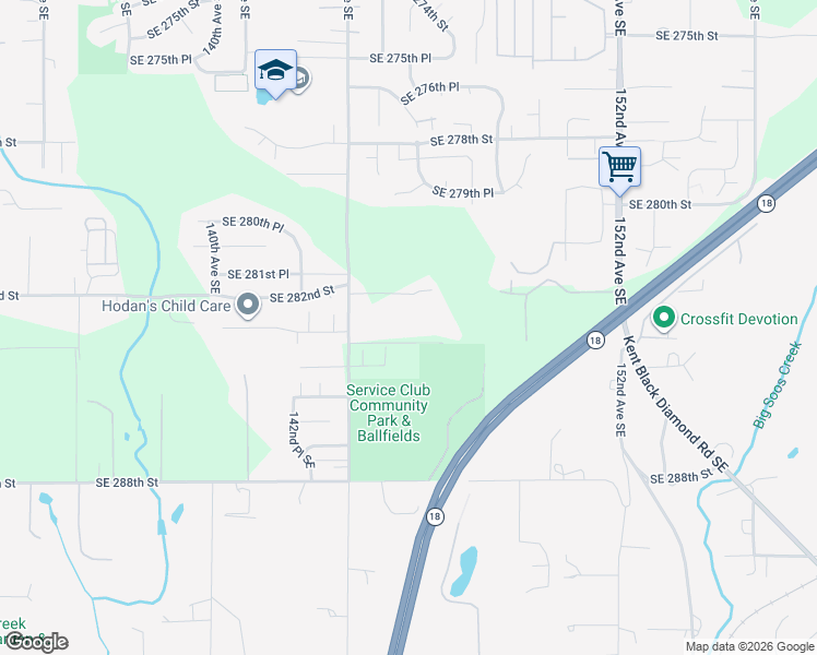 map of restaurants, bars, coffee shops, grocery stores, and more near 14616 Southeast 284th Street in Kent