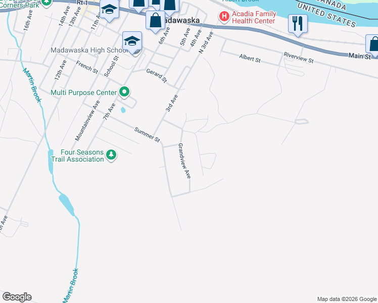 map of restaurants, bars, coffee shops, grocery stores, and more near 467 Grandview Avenue in Madawaska