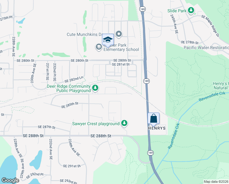 map of restaurants, bars, coffee shops, grocery stores, and more near 23834 Southeast 284th Street in Maple Valley