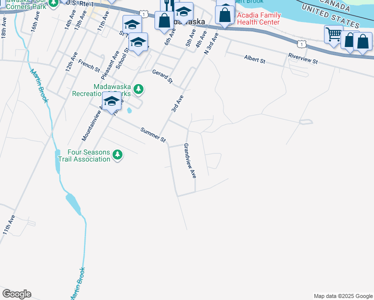 map of restaurants, bars, coffee shops, grocery stores, and more near 467 Grandview Avenue in Madawaska