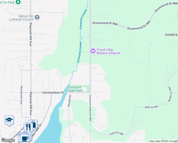 map of restaurants, bars, coffee shops, grocery stores, and more near 9820 Crescent Valley Drive Northwest in Gig Harbor