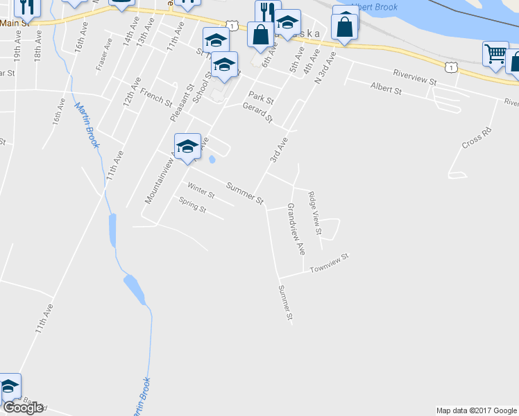 map of restaurants, bars, coffee shops, grocery stores, and more near 449 Summer Street in Madawaska