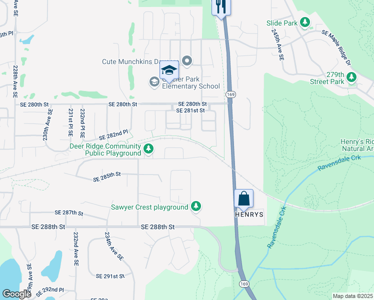 map of restaurants, bars, coffee shops, grocery stores, and more near 23834 Southeast 284th Street in Maple Valley