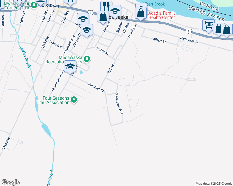 map of restaurants, bars, coffee shops, grocery stores, and more near 467 Grandview Avenue in Madawaska
