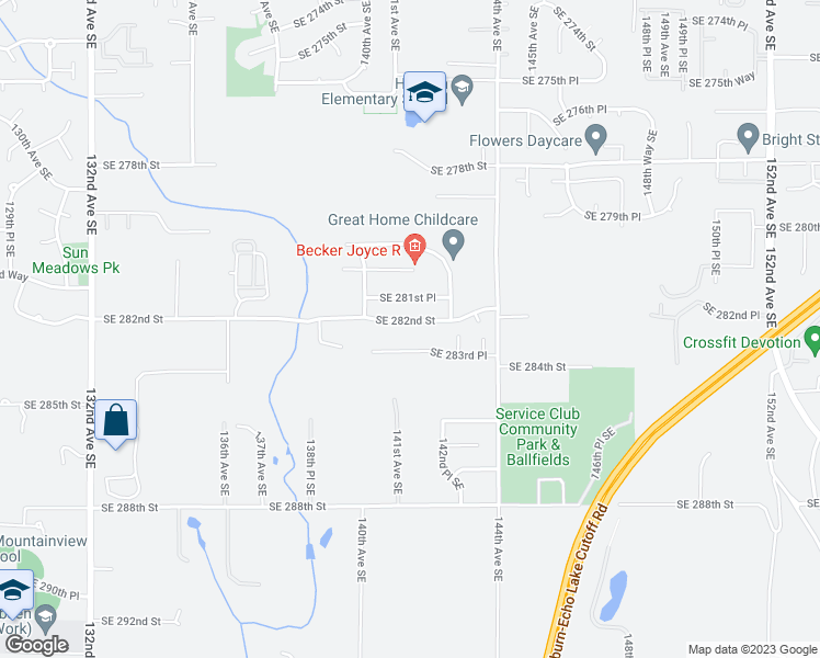 map of restaurants, bars, coffee shops, grocery stores, and more near 14113 Southeast 282nd Street in Kent