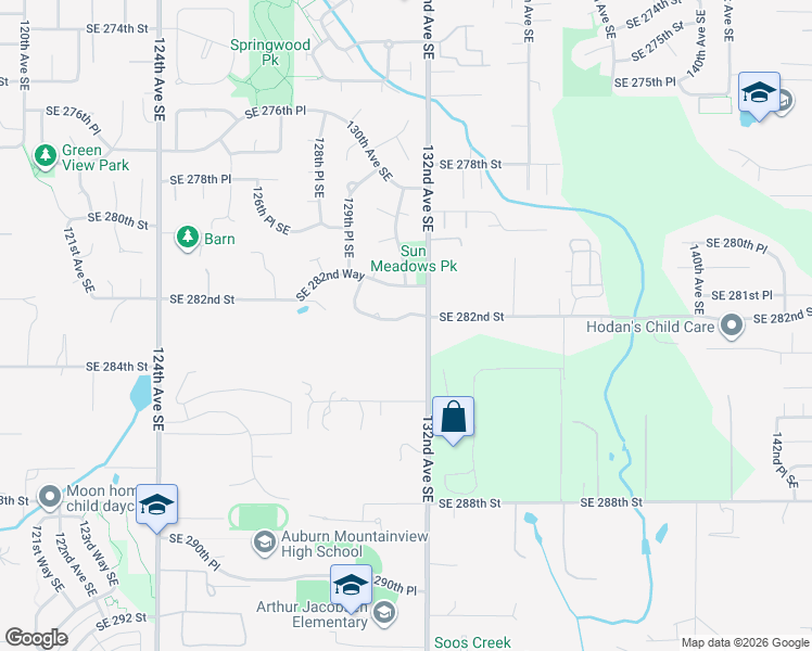 map of restaurants, bars, coffee shops, grocery stores, and more near 28255 132nd Avenue Southeast in Auburn
