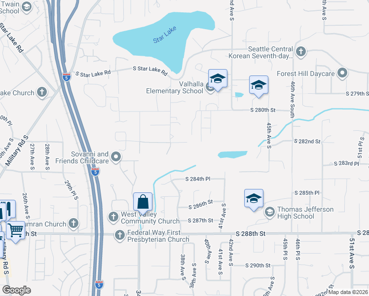 map of restaurants, bars, coffee shops, grocery stores, and more near 3805 South 282nd Street in Auburn