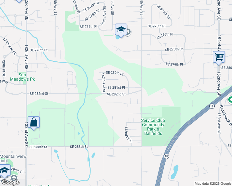 map of restaurants, bars, coffee shops, grocery stores, and more near 14127 Southeast 281st Place in Kent