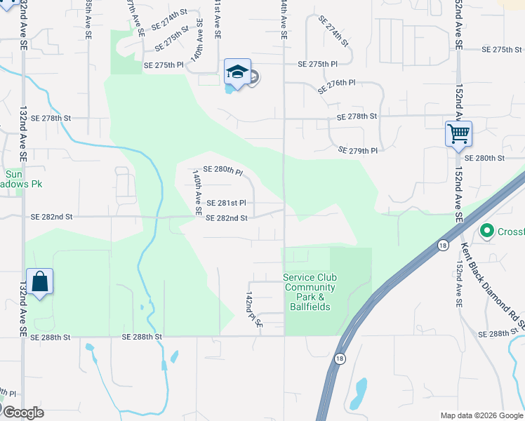 map of restaurants, bars, coffee shops, grocery stores, and more near 28124 142nd Place Southeast in Kent