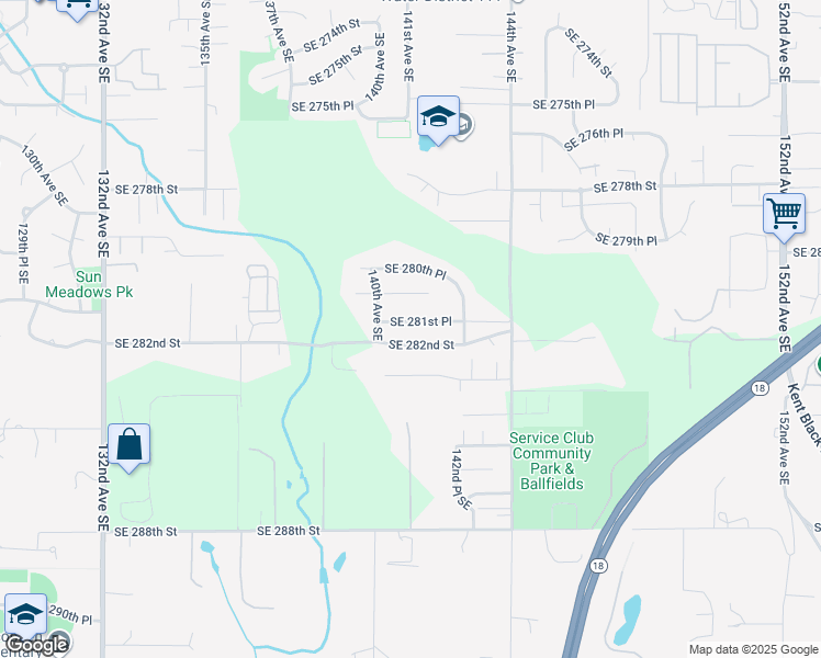 map of restaurants, bars, coffee shops, grocery stores, and more near 14101 Southeast 281st Place in Kent