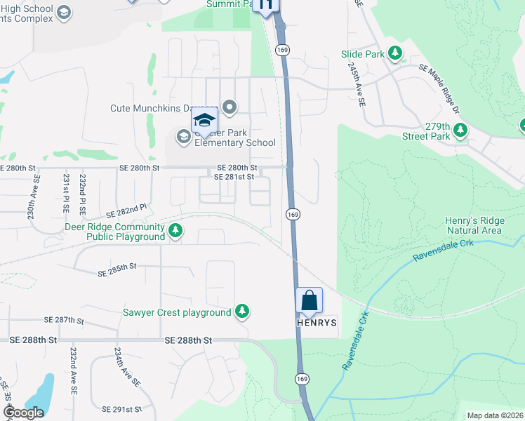 map of restaurants, bars, coffee shops, grocery stores, and more near 28203 241st Avenue Southeast in Maple Valley