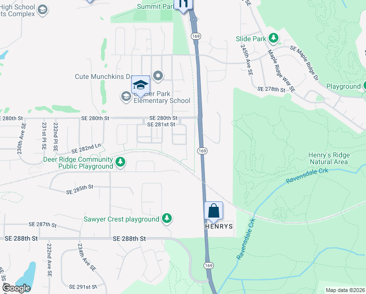 map of restaurants, bars, coffee shops, grocery stores, and more near 28203 241st Avenue Southeast in Maple Valley