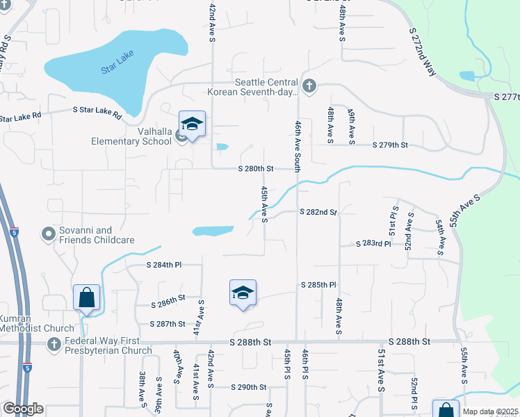 map of restaurants, bars, coffee shops, grocery stores, and more near 28123 45th Avenue South in Auburn