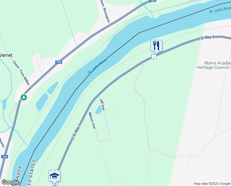 map of restaurants, bars, coffee shops, grocery stores, and more near 3 Hill Avenue in Frenchville