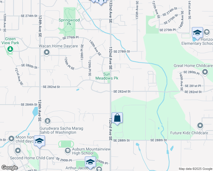 map of restaurants, bars, coffee shops, grocery stores, and more near 13111 Southeast 282nd Way in Kent