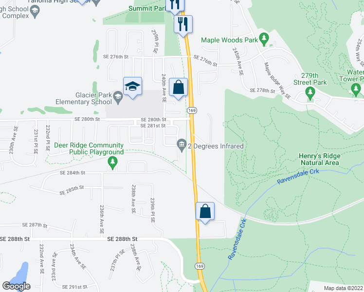 map of restaurants, bars, coffee shops, grocery stores, and more near 28203 241st Avenue Southeast in Maple Valley