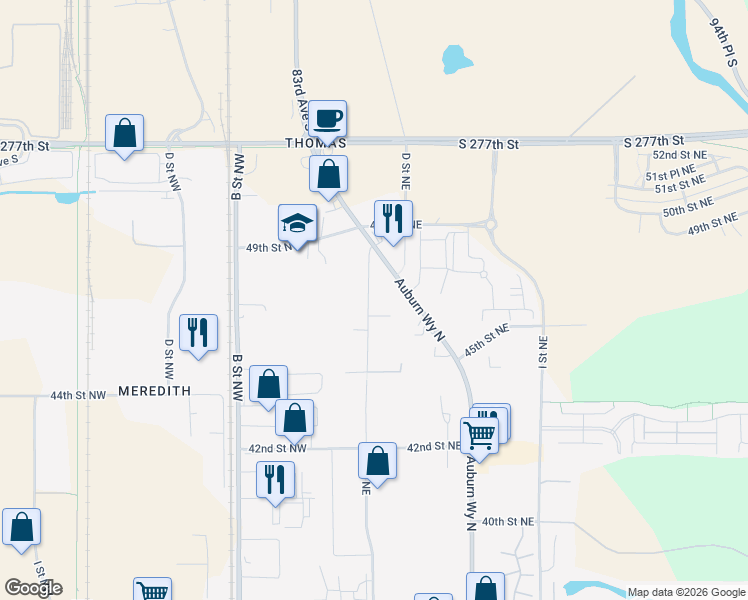 map of restaurants, bars, coffee shops, grocery stores, and more near 28202 85th Avenue South in Kent