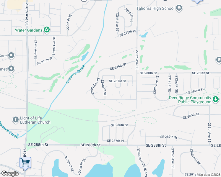 map of restaurants, bars, coffee shops, grocery stores, and more near 22443 Southeast 281st Court in Maple Valley