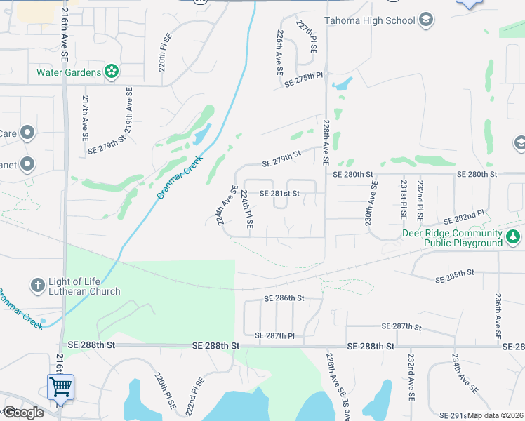 map of restaurants, bars, coffee shops, grocery stores, and more near 22443 Southeast 281st Court in Maple Valley