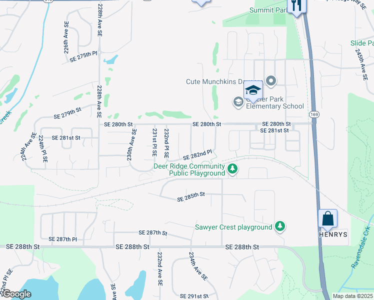 map of restaurants, bars, coffee shops, grocery stores, and more near 28127 234th Avenue Southeast in Maple Valley