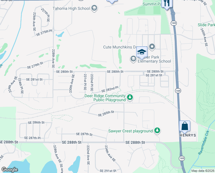 map of restaurants, bars, coffee shops, grocery stores, and more near 28126 234th Avenue Southeast in Maple Valley