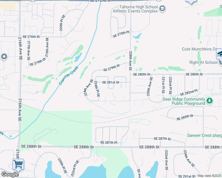 map of restaurants, bars, coffee shops, grocery stores, and more near 28145 226th Place Southeast in Maple Valley