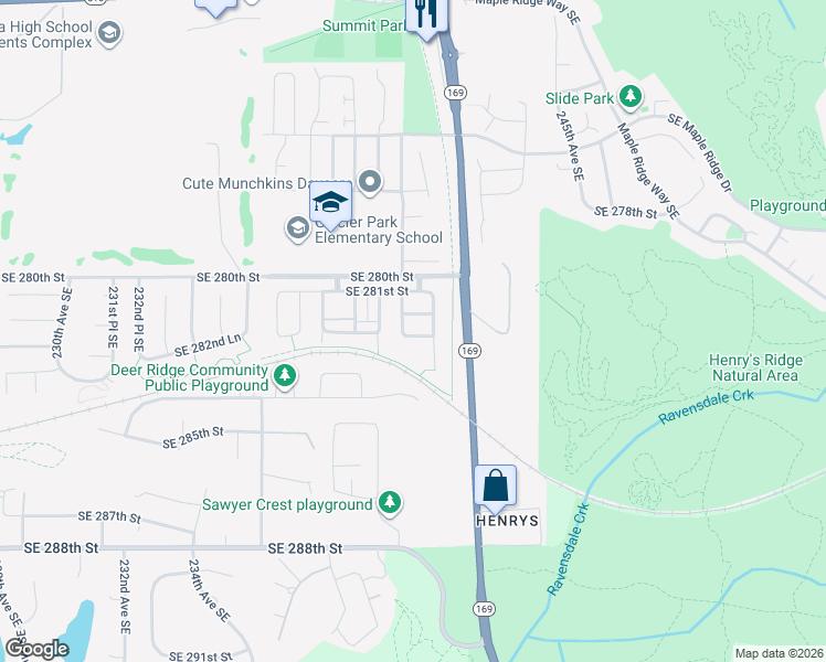 map of restaurants, bars, coffee shops, grocery stores, and more near 28203 241st Avenue Southeast in Maple Valley