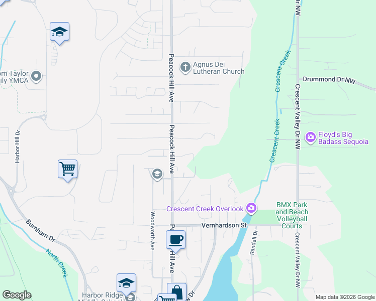 map of restaurants, bars, coffee shops, grocery stores, and more near 3711 100th Street Court in Gig Harbor