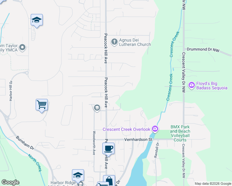map of restaurants, bars, coffee shops, grocery stores, and more near 3711 100th Street Court in Gig Harbor