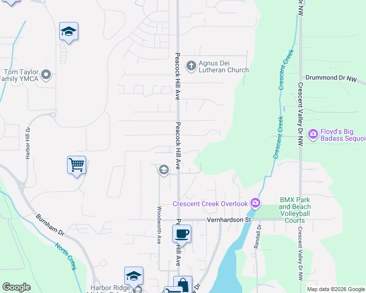 map of restaurants, bars, coffee shops, grocery stores, and more near 3727 100th Street Court in Gig Harbor