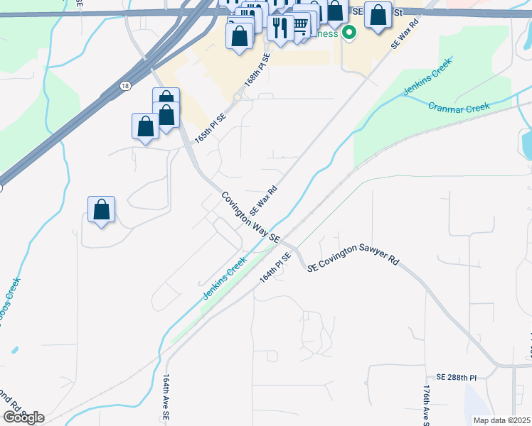 map of restaurants, bars, coffee shops, grocery stores, and more near 16845 Southeast Wax Road in Covington