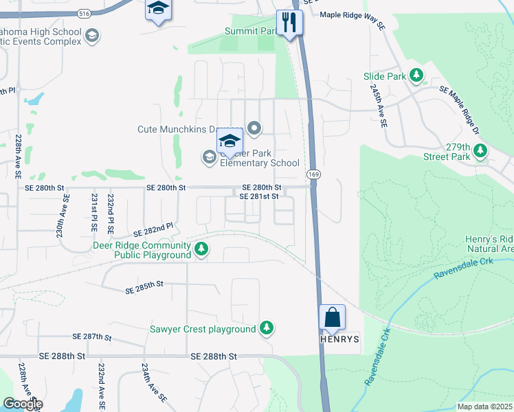 map of restaurants, bars, coffee shops, grocery stores, and more near 28123 239th Place Southeast in Maple Valley