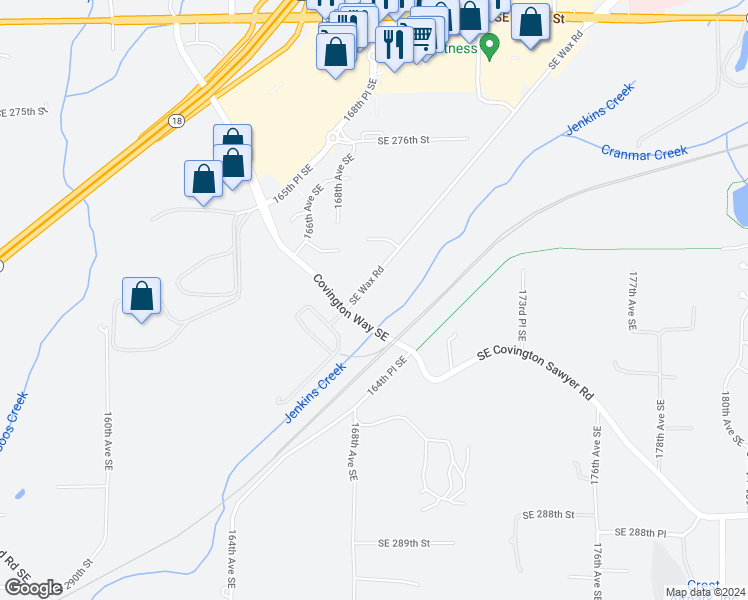 map of restaurants, bars, coffee shops, grocery stores, and more near 16845 Southeast Wax Road in Covington