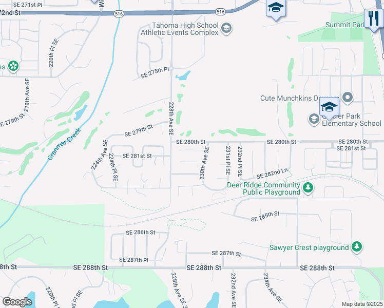 map of restaurants, bars, coffee shops, grocery stores, and more near 22937 Southeast 280th Place in Maple Valley