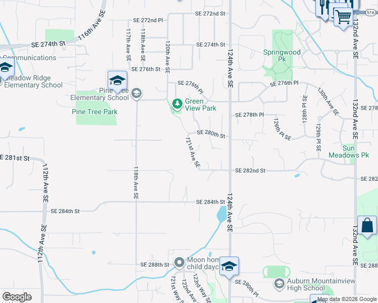map of restaurants, bars, coffee shops, grocery stores, and more near 28037 121st Avenue Southeast in Kent