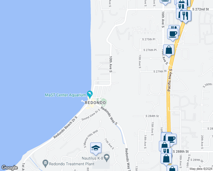 map of restaurants, bars, coffee shops, grocery stores, and more near 21002 9th Pl S in Des Moines
