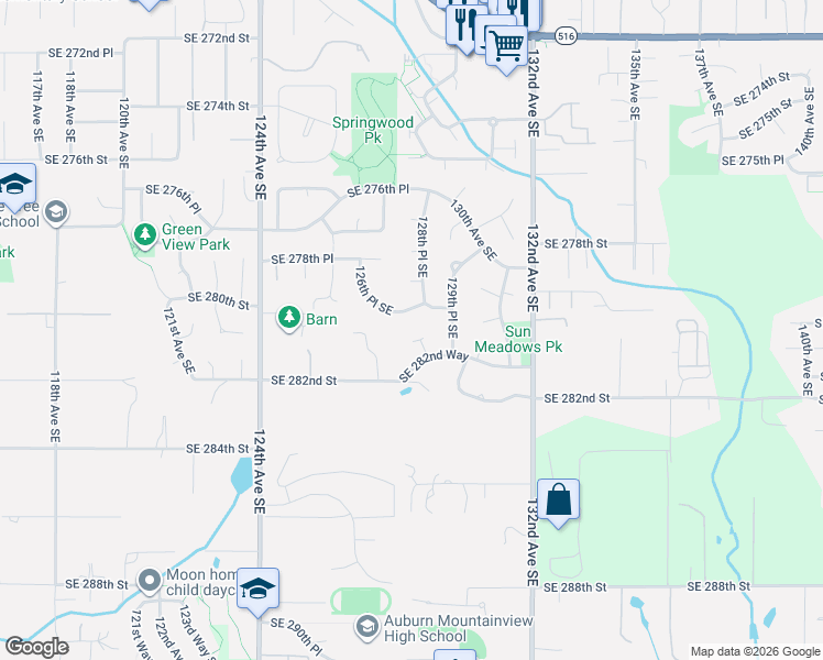 map of restaurants, bars, coffee shops, grocery stores, and more near 28101 128th Court Southeast in Kent