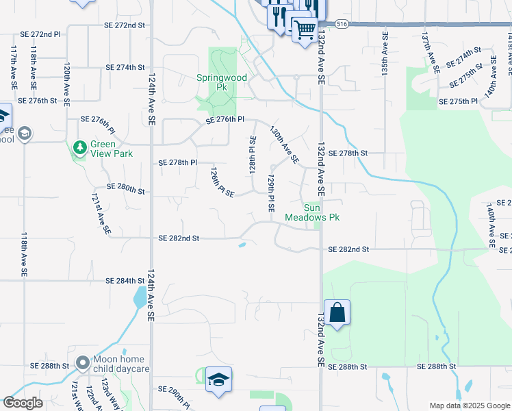 map of restaurants, bars, coffee shops, grocery stores, and more near 28013 129th Place Southeast in Kent