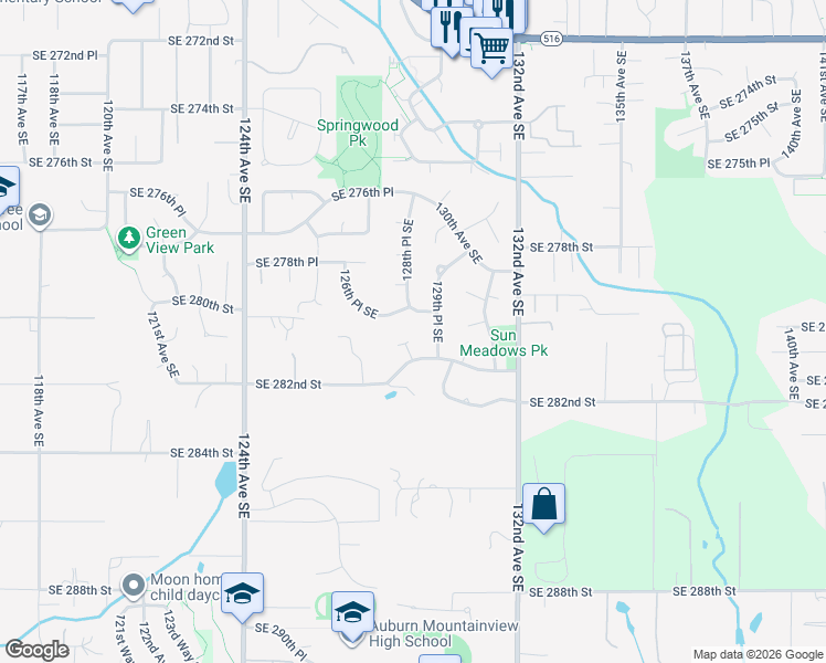 map of restaurants, bars, coffee shops, grocery stores, and more near 28013 129th Place Southeast in Kent