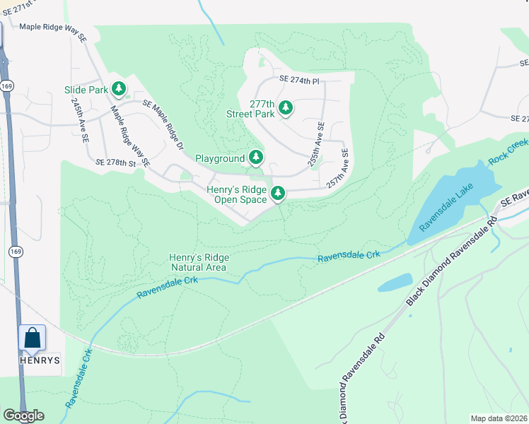 map of restaurants, bars, coffee shops, grocery stores, and more near Southeast 281st Way in Maple Valley