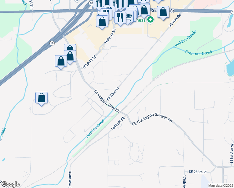 map of restaurants, bars, coffee shops, grocery stores, and more near 16845 Southeast Wax Road in Covington