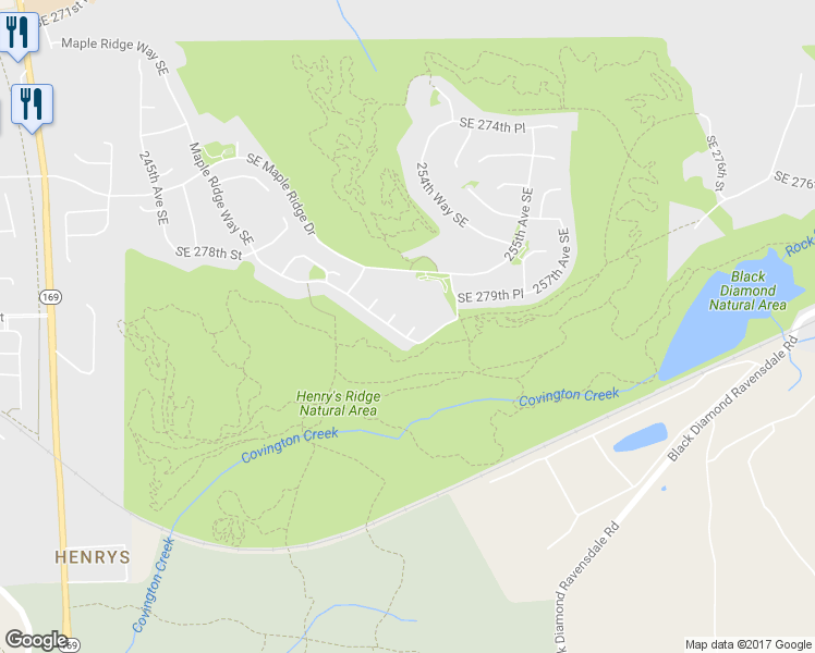 map of restaurants, bars, coffee shops, grocery stores, and more near 28104 Maple Ridge Way Southeast in Maple Valley