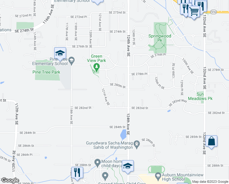 map of restaurants, bars, coffee shops, grocery stores, and more near 28021 122nd Place Southeast in Kent
