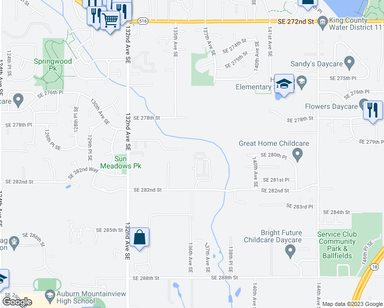 map of restaurants, bars, coffee shops, grocery stores, and more near 13604 Southeast 280th Court in Kent