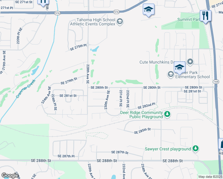 map of restaurants, bars, coffee shops, grocery stores, and more near 28002 230th Avenue Southeast in Maple Valley
